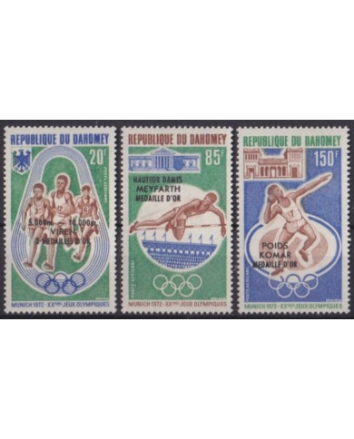F-EX56157 DAHOMEY MLH 1972 MUNICH OLYMPIC RUNNING ATHLETISM WINNER OVERPRINT.