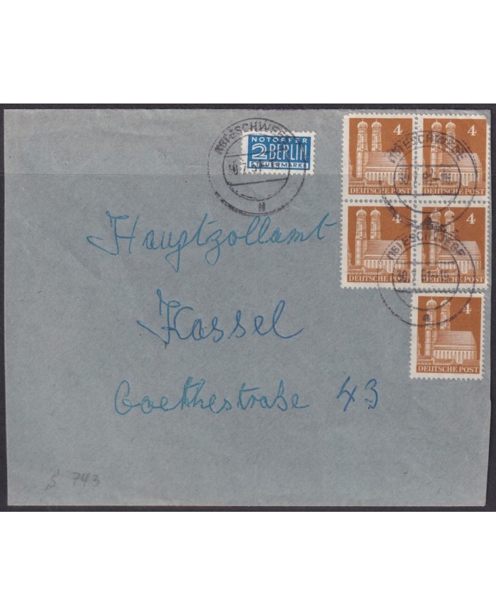 F-EX56529 GERMANY OCCUPATION ZONE BIZONE 1951 BUILDING 4pf COVER ESCHWEGE.