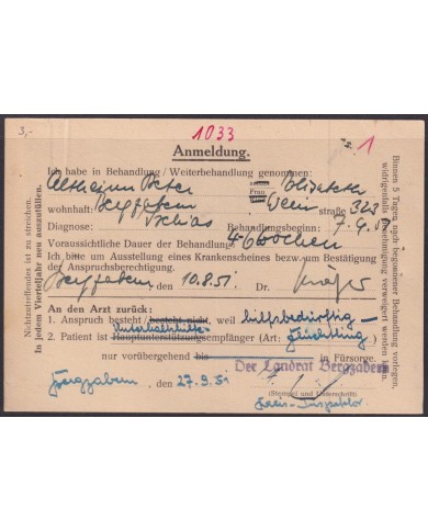 F-EX56532 GERMANY OCCUPATION ZONE BIZONE 1951 BUILDING 4pf CARD BERGZABERN.