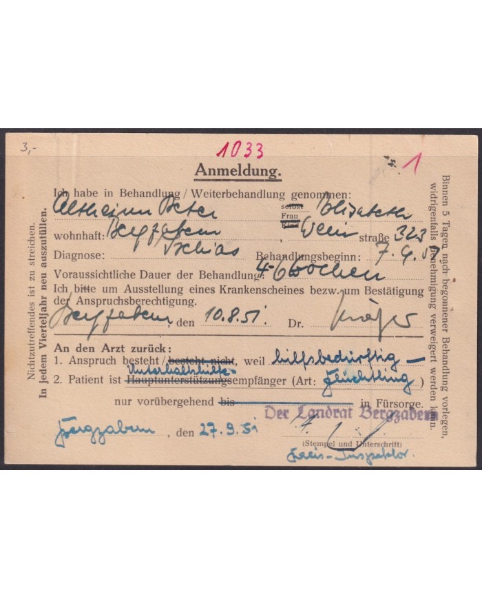 F-EX56532 GERMANY OCCUPATION ZONE BIZONE 1951 BUILDING 4pf CARD BERGZABERN.