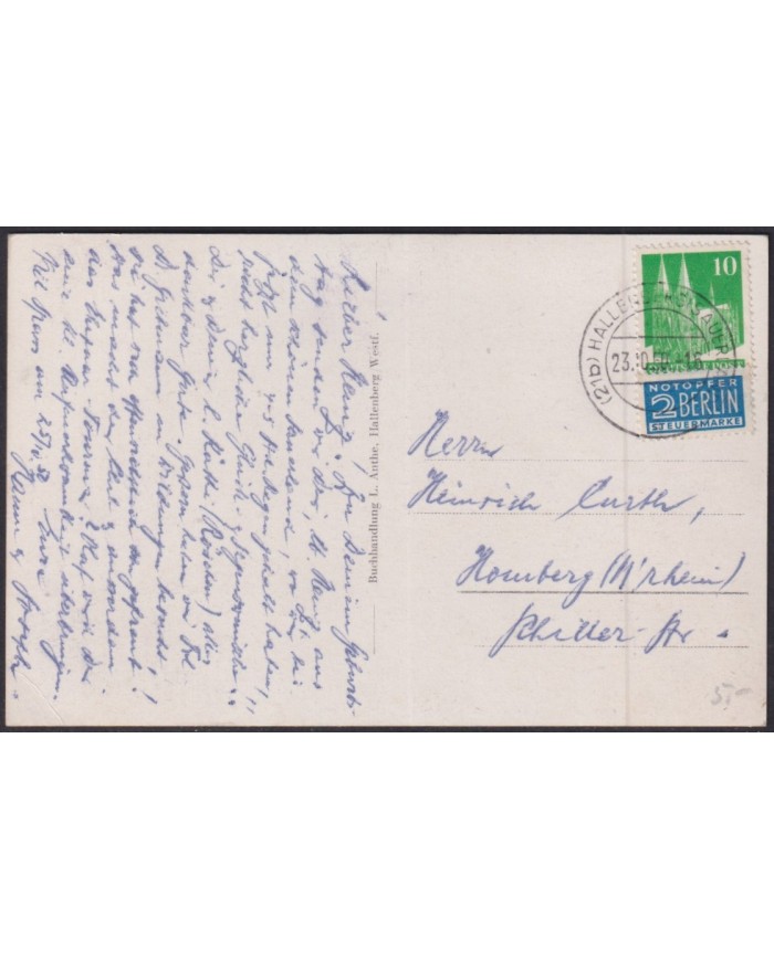 F-EX56536 GERMANY OCCUPATION ZONE BIZONE 1948 10pf SPECIAL CANCEL HALLENBERG POSTCARD.