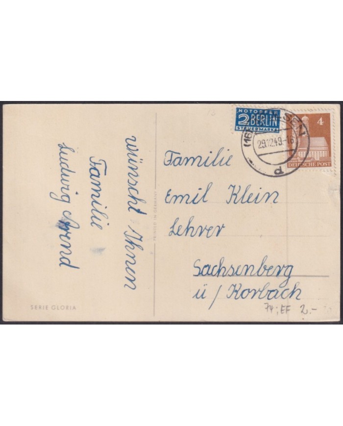 F-EX56531 GERMANY OCCUPATION ZONE BIZONE 1949 4pf SPECIAL CANCEL ARDESEN POSTCARD.