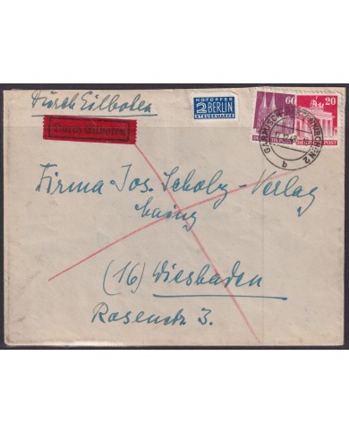 F-EX56539 GERMANY ZONE BIZONE 1948 BUILDING 20+60pf REG COVER GARMICH PARTENKIRCHEN.