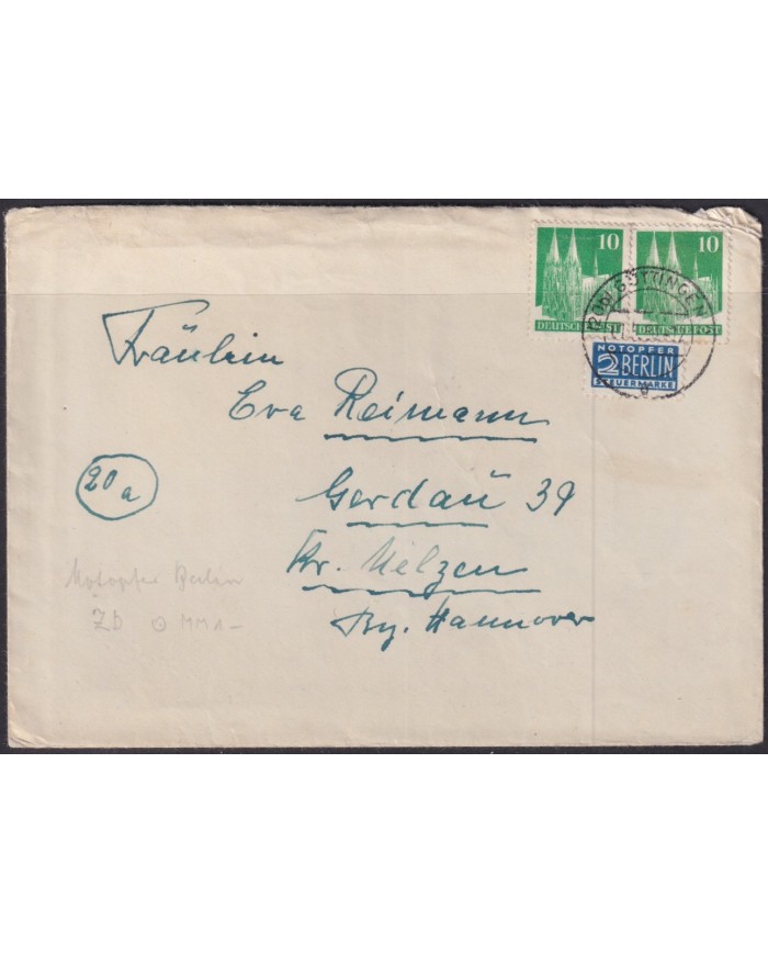 F-EX56540 GERMANY OCCUPATION ZONE BIZONE 1951 BUILDING 10pf COVER GUTTINGEN.