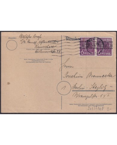 F-EX56512 GERMANY OCCUPATION BIZONE 1948 OVERPRINT TIPE II. 6pf REMSCH CARD.