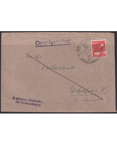 F-EX56541 GERMANY OCCUPATION BIZONE 1948 OVERPRINT TIPE II. 8pf AURICH DRUKSACHE.