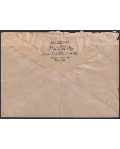 F-EX56542 GERMANY OCCUPATION BIZONE 1948 OVERPRINT TIPE II. 24pf COVER HAGEN HASPE.
