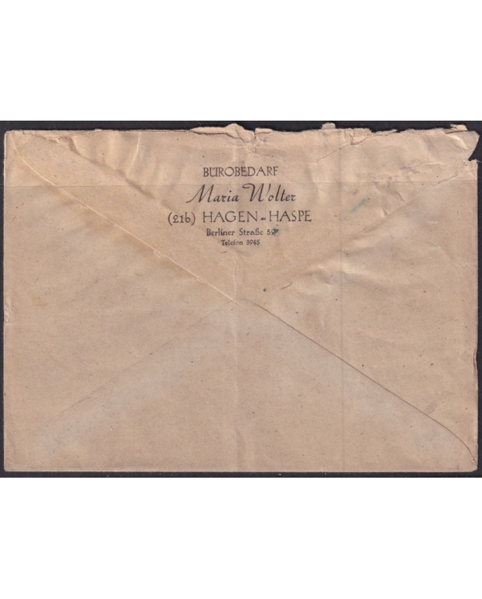 F-EX56542 GERMANY OCCUPATION BIZONE 1948 OVERPRINT TIPE II. 24pf COVER HAGEN HASPE.