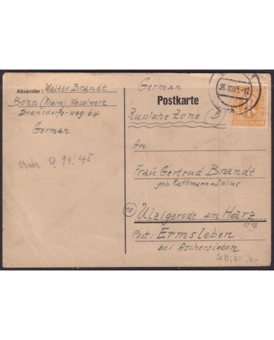 F-EX56516 GERMANY OCCUPATION ZONE BIZONE AM POST 1945 6pf CARD BONN.