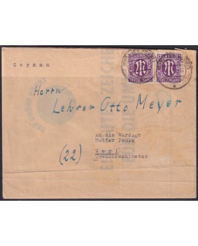 F-EX56548 GERMANY OCCUPATION ZONE BIZONE AM POST 1946 12pf COVER WERL KRS SOEST.