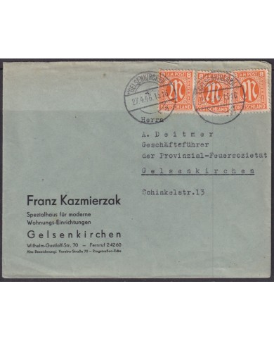 F-EX56551 GERMANY OCCUPATION ZONE BIZONE AM POST 1946 8pf COVER GELSENKIRCHEN.