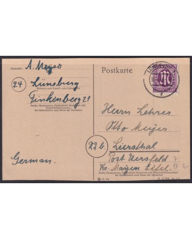 F-EX56522 GERMANY OCCUPATION ZONE BIZONE AM POST 1946 12pf CARD LUNEBURG.