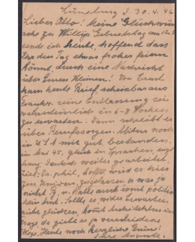 F-EX56522 GERMANY OCCUPATION ZONE BIZONE AM POST 1946 12pf CARD LUNEBURG.