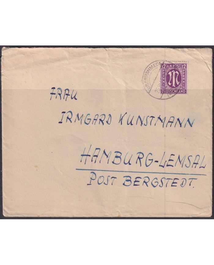 F-EX56558 GERMANY OCCUPATION ZONE BIZONE AM POST 1946 12pf OBERRAHMEDEM COVER.