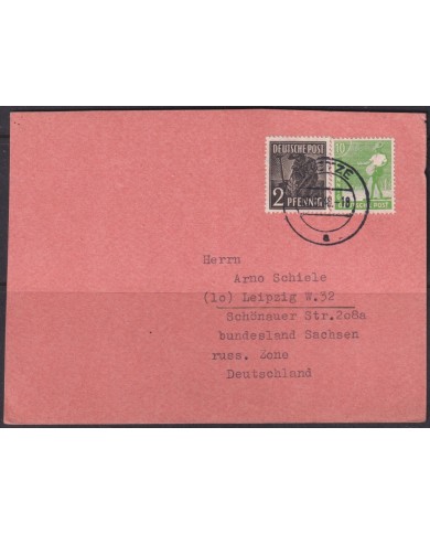 F-EX56611 GERMANY OCCUPATION ZONE ASS POST 1948 2+10pf CARD CANCEL WIETZE.