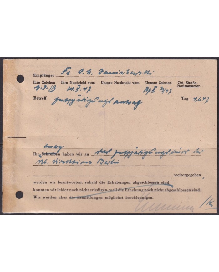 F-EX56612 GERMANY OCCUPATION ZONE ASS POST 1947 8pf SPECIAL CANCEL BERLIN.