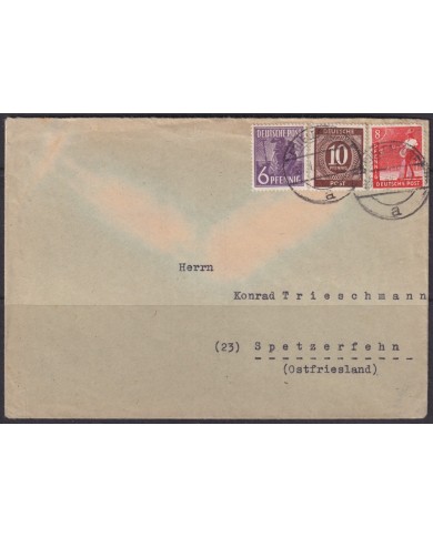 F-EX56619 GERMANY OCCUPATION ZONE ASS POST 1948 6+8+10pf COVER FRIELENDORF.