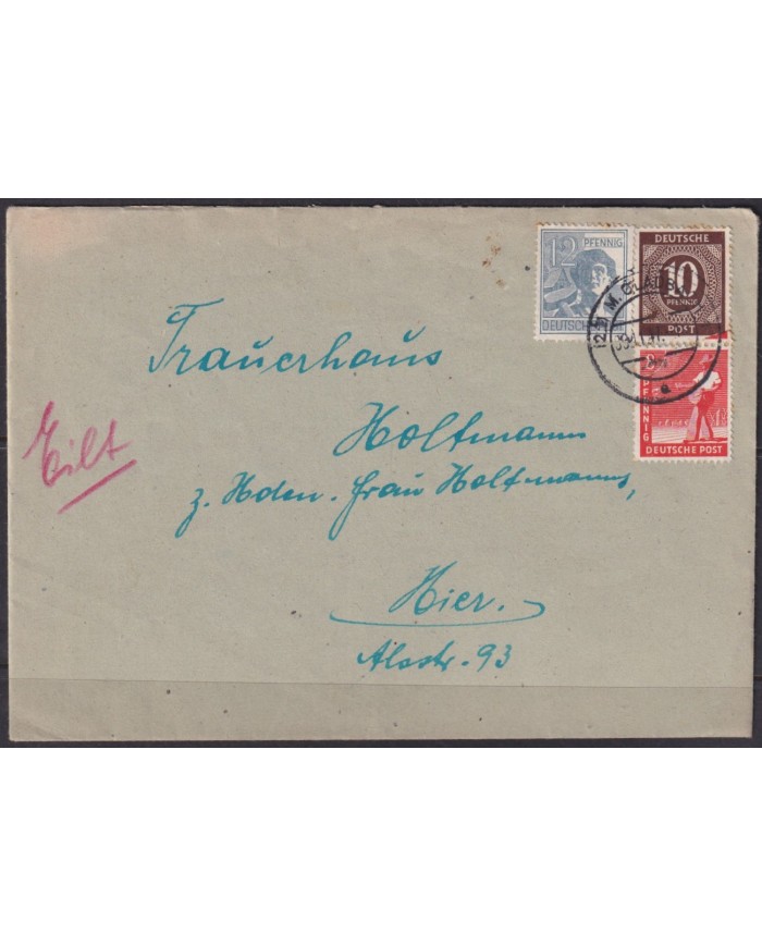 F-EX56620 GERMANY OCCUPATION ZONE ASS POST 1948 8+12+10pf M. GLADBACH.