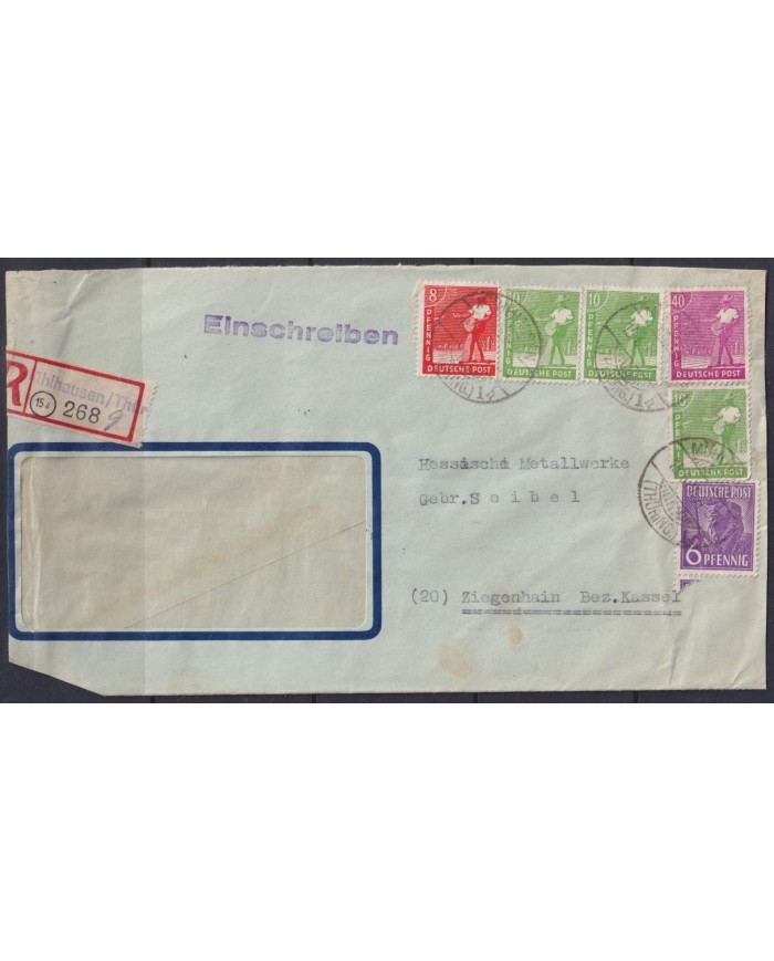 F-EX56629 GERMANY OCCUPATION ZONE ASS POST 1948 6+8+10+40pf REG MUHIHAUSEN COVER.