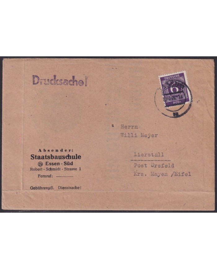F-EX56587 GERMANY OCCUPATION BIZONE 1948 6pf DRUCHSACHE ESSEN SUD.