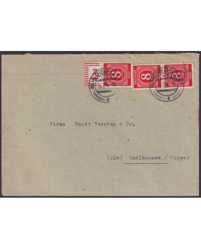 F-EX56593 GERMANY OCCUPATION BIZONE 1948 8pf REMSCHEID LENNEP COVER