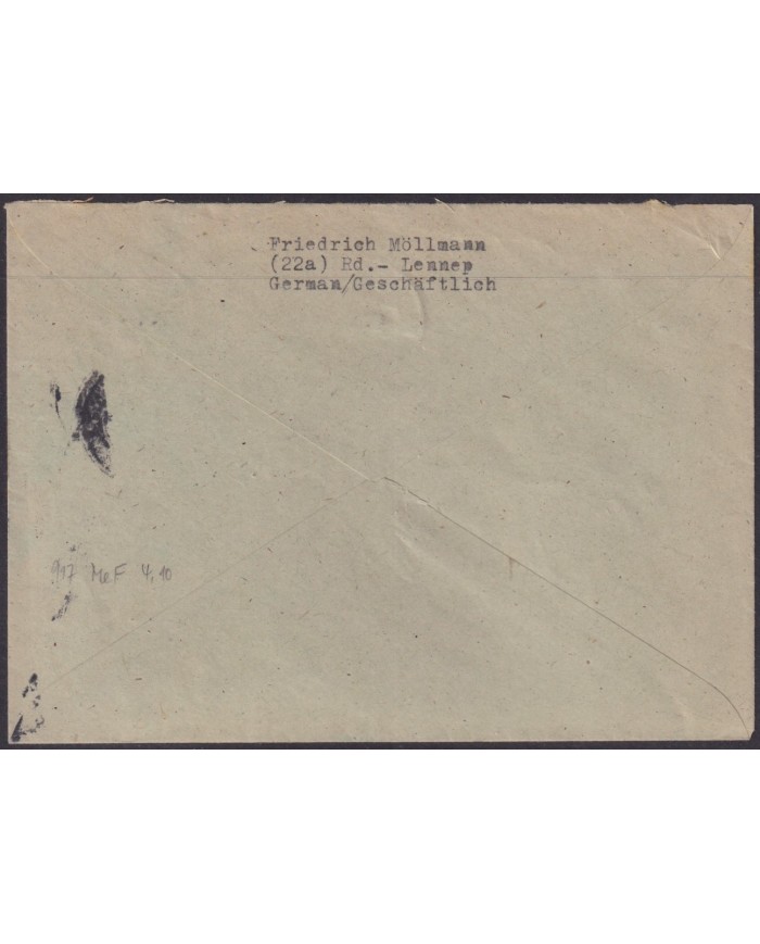 F-EX56593 GERMANY OCCUPATION BIZONE 1948 8pf REMSCHEID LENNEP COVER