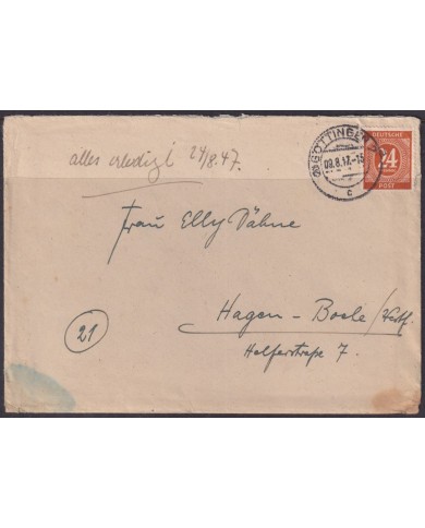 F-EX56598 GERMANY OCCUPATION BIZONE 1947 24pf GOTTINGEN COVER.