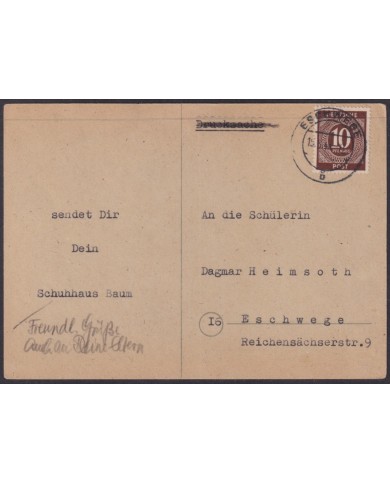 F-EX56604 GERMANY OCCUPATION BIZONE 1946 10pf ESCHWEGE ENGRAVING CARD.