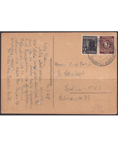 F-EX56605 GERMANY OCCUPATION BIZONE 1946 2+10pf HAMBURG SPECIAL CANCEL CARD.