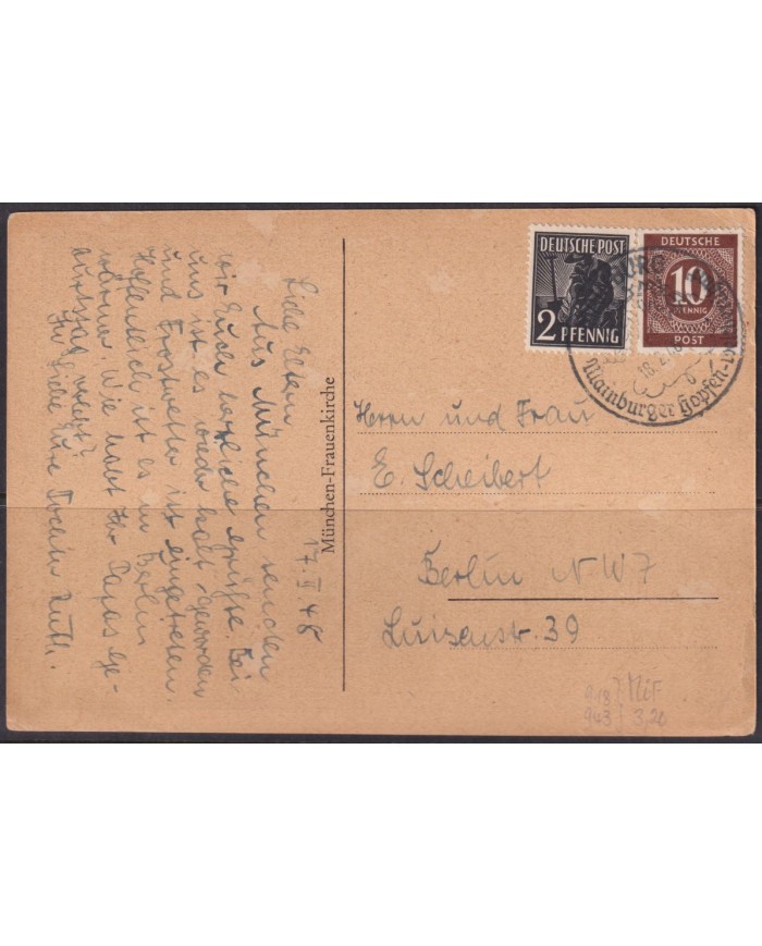 F-EX56605 GERMANY OCCUPATION BIZONE 1946 2+10pf HAMBURG SPECIAL CANCEL CARD.