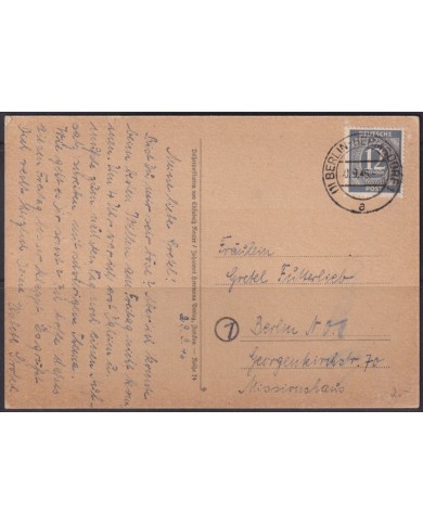 F-EX56606 GERMANY OCCUPATION BIZONE 1946 12pf BERLIN ENGRAVING CARD.