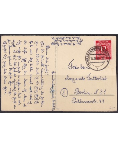 F-EX56608 GERMANY OCCUPATION BIZONE 1946 12pf BRANDENBURG HAVEL POSTCARD.