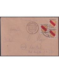 F-EX56577 GERMANY BADEN FRANCE OCCUPATION 1947 8fr COAT OA ARMS COVER KOBLENZ.