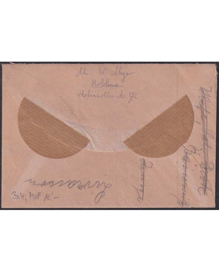 F-EX56577 GERMANY BADEN FRANCE OCCUPATION 1947 8fr COAT OA ARMS COVER KOBLENZ.