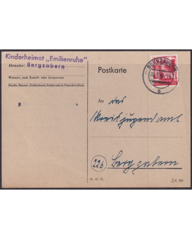 F-EX56565 GERMANY BADEN FRANCE OCCUPATION 1948 12pf BERGZABERN SPECIAL CARD.