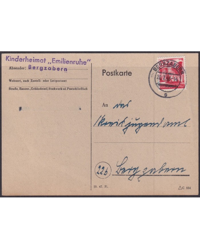 F-EX56565 GERMANY BADEN FRANCE OCCUPATION 1948 12pf BERGZABERN SPECIAL CARD.