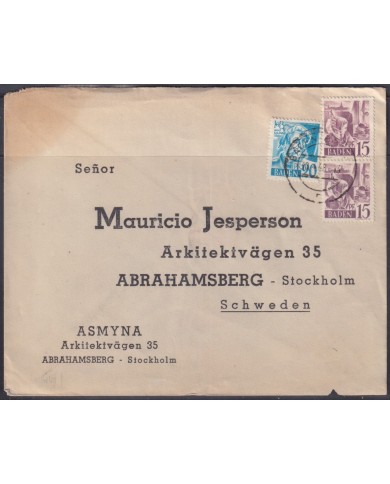 F-EX56749 GERMANY BADEN FRANCE OCCUPATION 1947 12pf HEBEL BADEN BADEN COVER.