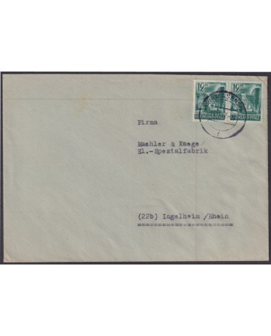 F-EX56581 GERMANY RHINE PALATINATE FRANCE OCCUPATION 1947 12pf PIRMASENS COVER.