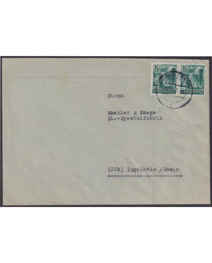 F-EX56581 GERMANY RHINE PALATINATE FRANCE OCCUPATION 1947 12pf PIRMASENS COVER.