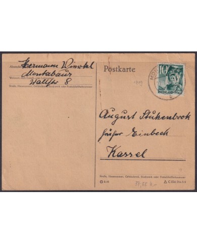 F-EX56567 GERMANY RHINE PALATINATE FRANCE OCCUPATION 1947 12pf MONBERBAUR COVER.