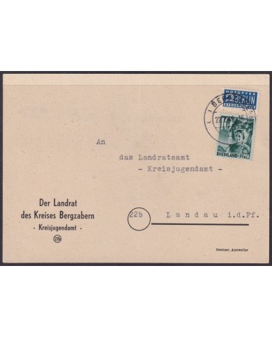 F-EX56568 GERMANY RHINE PALATINATE FRANCE OCCUPATION 1947 10pf BERGZABERN COVER.