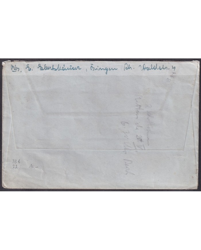 F-EX56569 GERMANY RHINE PALATINATE FRANCE OCCUPATION 1947 4+16pf HINGEN COVER.