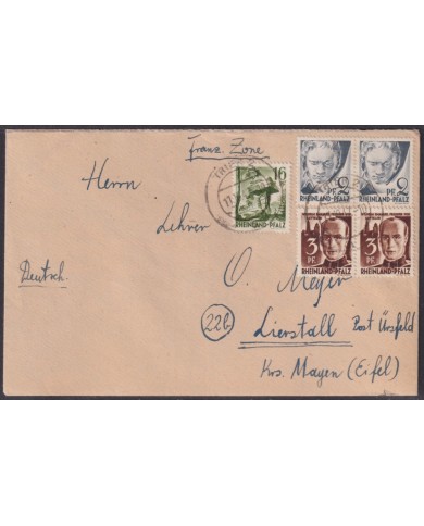 F-EX56570 GERMANY RHINE PALATINATE FRANCE OCCUPATION 1947 12pf TRIER EUREN COVER.