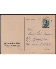 F-EX56588 GERMANY SAAR SARRE FRANCE OCCUPATION 1948 6pf WORKMAN MINING CARD.