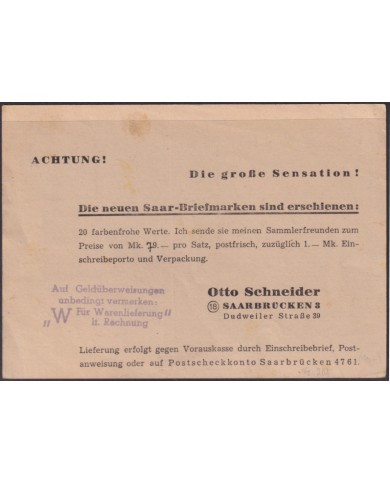F-EX56588 GERMANY SAAR SARRE FRANCE OCCUPATION 1948 6pf WORKMAN MINING CARD.