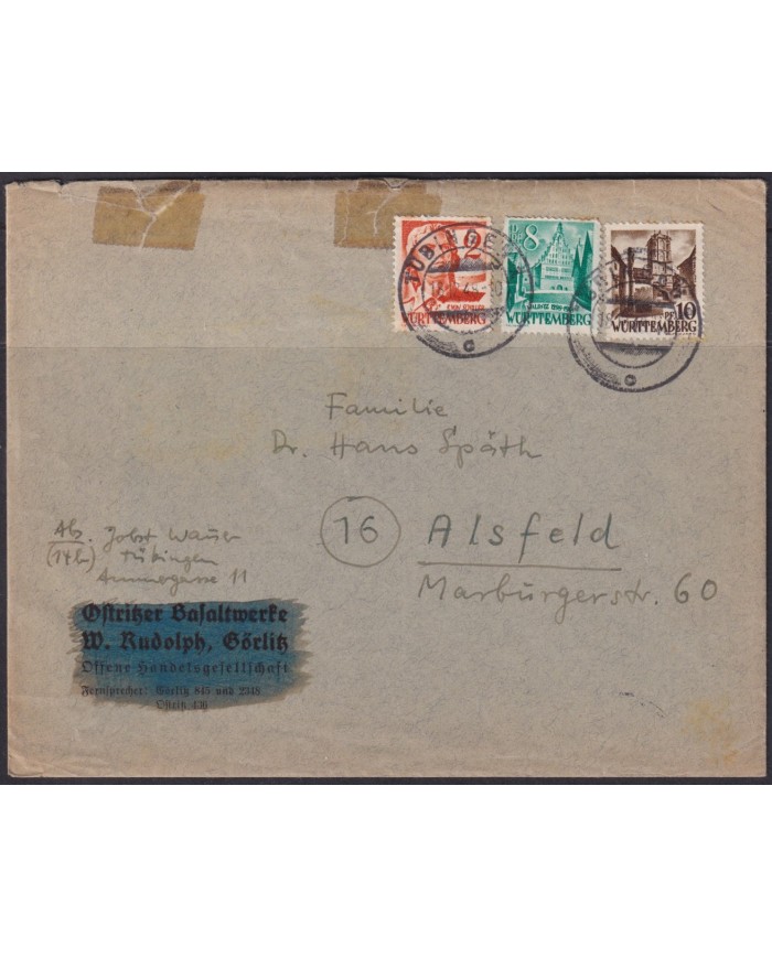 F-EX56572 GERMANY WURTTEMBERG FRANCE OCCUPATION 1948 BUILDING LANDSCAPE COVER.