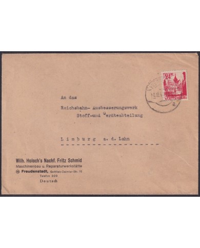 F-EX56586 GERMANY WURTTEMBERG FRANCE OCCUPATION 1948 24pf BUILDING LANDSCAPE COVER.