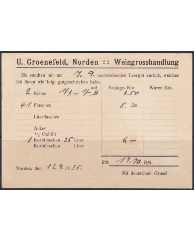 F-EX56644 GERMANY 1933-34 HINDENBURG 1935 3pf NORDEN SPECIAL CARD.