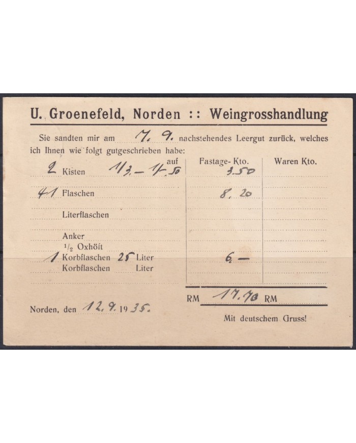 F-EX56644 GERMANY 1933-34 HINDENBURG 1935 3pf NORDEN SPECIAL CARD.