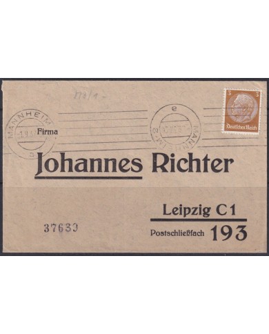 F-EX56646 GERMANY 1933-34 HINDENBURG 1937 3pf MANNHEINH CANCEL COVER.